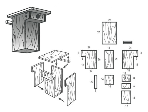 Plan de construction du nichoir "à balcon" © LPO